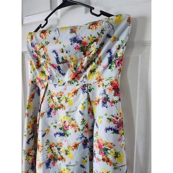 Large Lulumari Strapless Floral DRESS Yellow High Low Silky - Picture 2 of 7